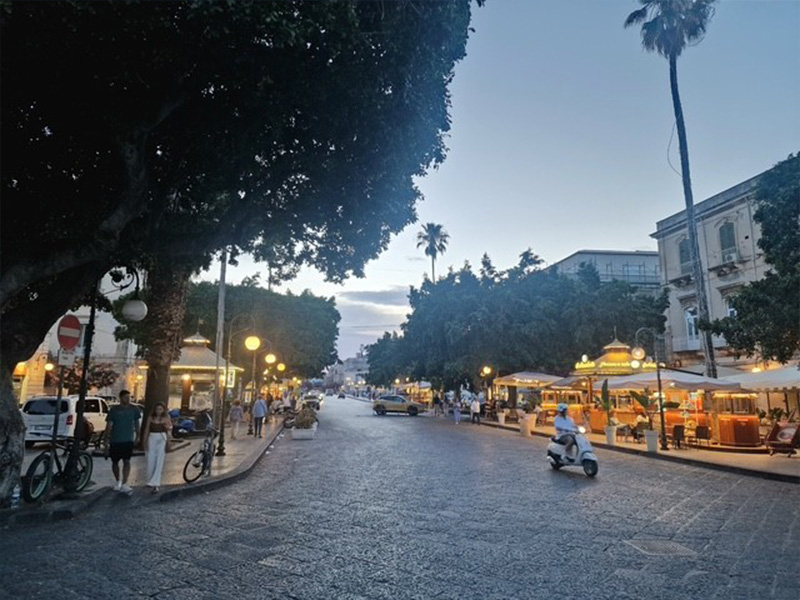 A Greek town at dusk