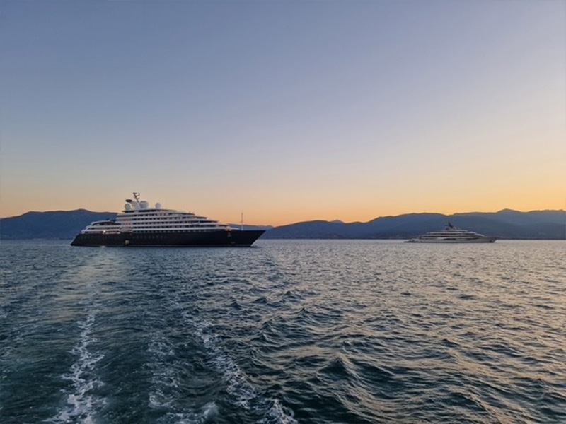 Scenic Eclipse 2 is pictured in the Mediterranean sunset