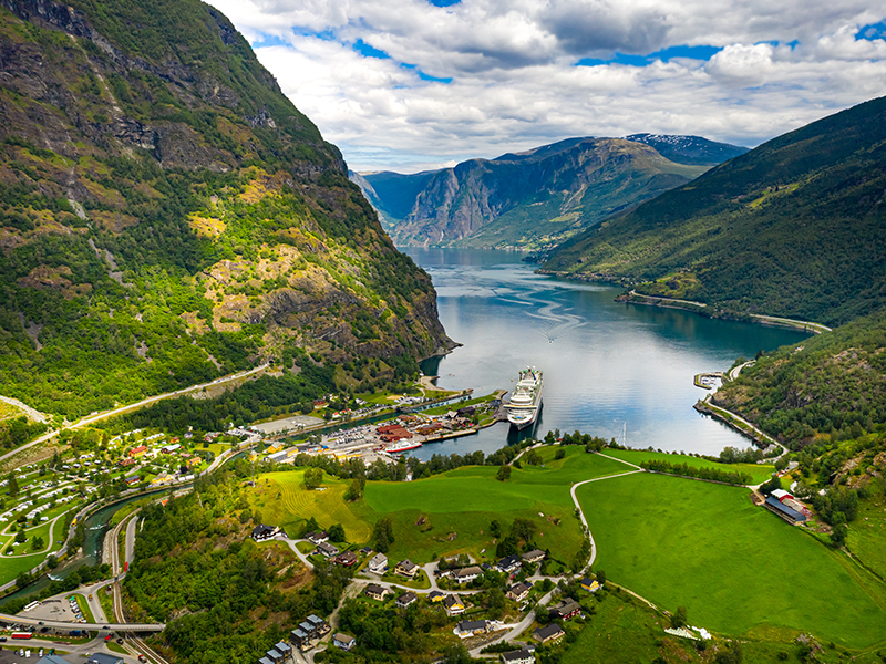 Aurlandsfjord Town Of Flam at dawn