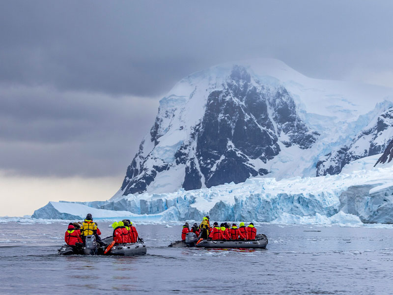 Expedition boat cruising at Neko Harbour Antarctica