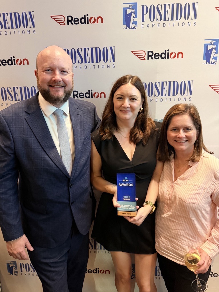 Martin, Laura and Jane with Cruise Routes Expedition Cruise Network Award 2026 for Best Newcomer
