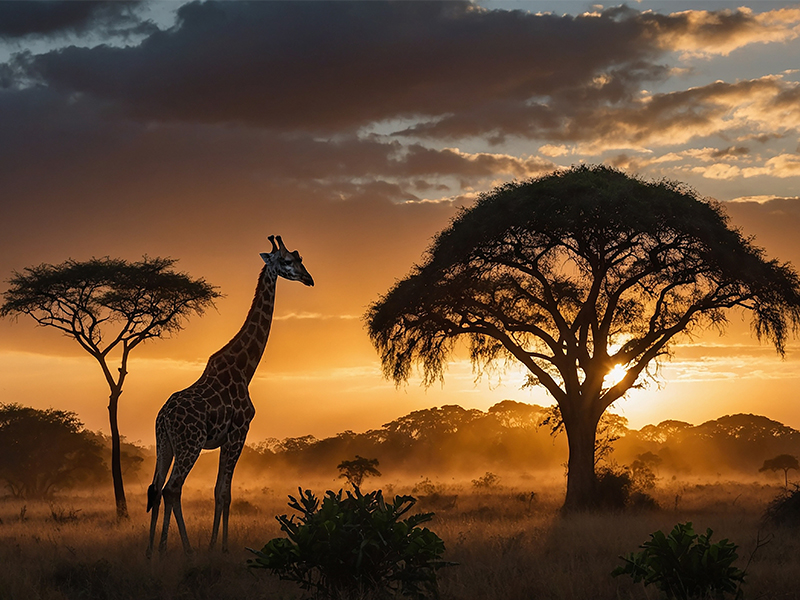 Giraffe backlit by sun