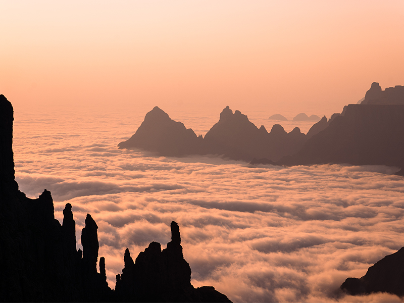 Cloud inversion sunrise over the Drakensbergs