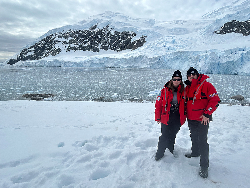 Laura and her partner in Antarctica