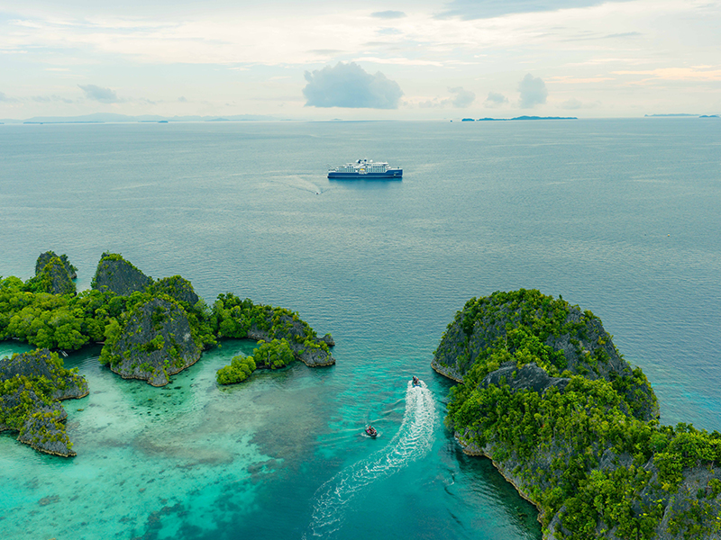 Ariel view of ship in Raja Ampat